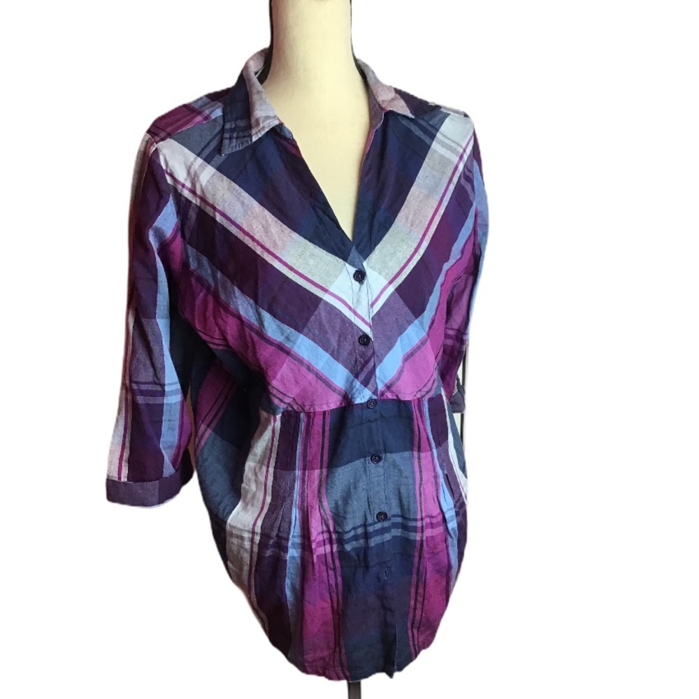 Dress Barn Purple Blue Cotton Top New Size 14/16